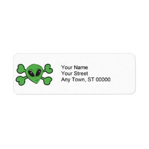 Alien Skull Green Crossbones Return Address Label