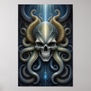 Alien Skull Octopus - 001 - Fantasy Art Poster