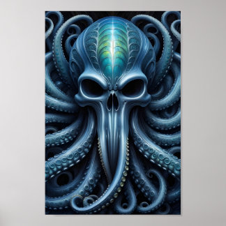 Alien Skull Octopus - 001 - Night V - Fantasy Art Poster