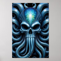 Alien Skull Octopus - 005 - Night V - Fantasy Art