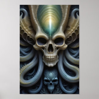 Alien Skull Octopus - 006 - Fantasy Art Poster