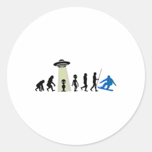 Alien Snowboard Evolution Pun Joke Winter Boarding Classic Round Sticker