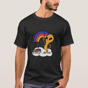 alien space aliens ufo rainbow painting T-Shirt