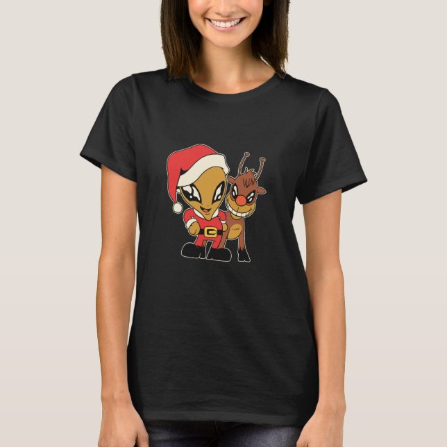 alien space aliens ufo santa deer T-Shirt (Front)