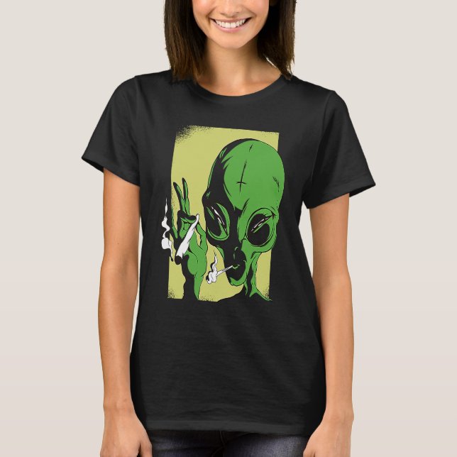 alien space aliens  ufo smoking T-Shirt (Front)