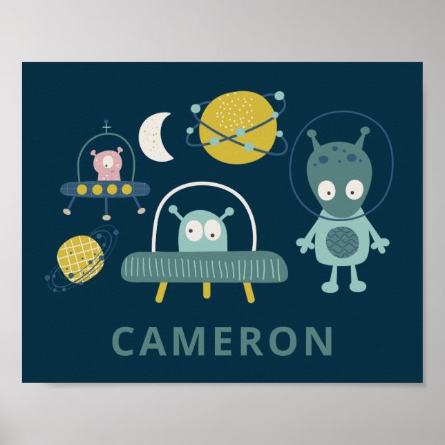 Alien Space Planet Blue Personalized Name Room Poster (Front)