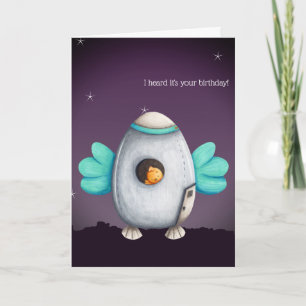 Alien Space Ship with Bird Personalised Birthday Card