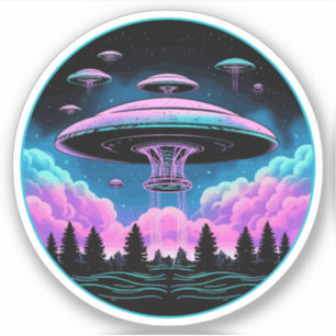 Alien Spacecraft Night Contour Kiss-Cut Sticker
