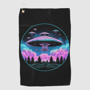 Alien Spacecraft Night Golf Towel