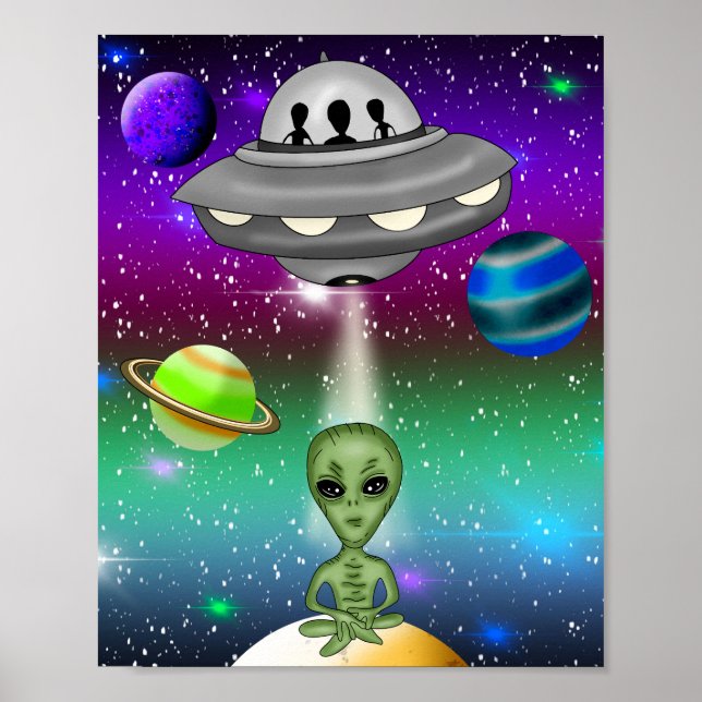 Alien Spaceship and Planets Poster (Front)