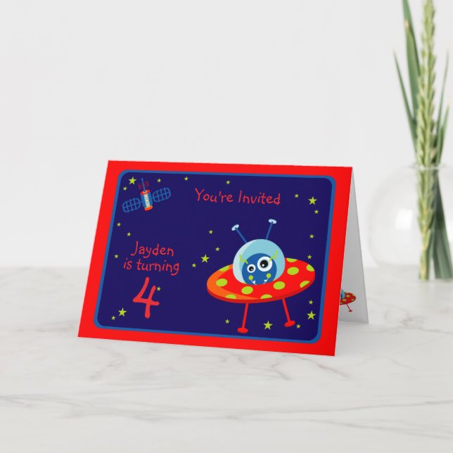 Alien Spaceship Birthday Party  Invitation Card (Front)