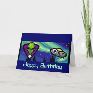 Alien Spaceship Customisable Birthday Card