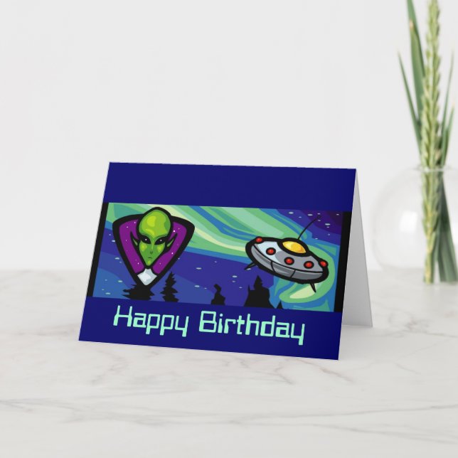 Alien Spaceship Customisable Birthday Card (Front)