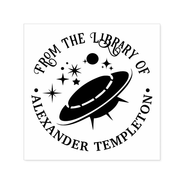 Alien Spaceship Extraterrestrial Library Book Name Self-inking Stamp (Design)