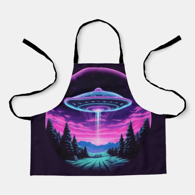 Alien Spaceship Retro Futuristic Apron (Front)