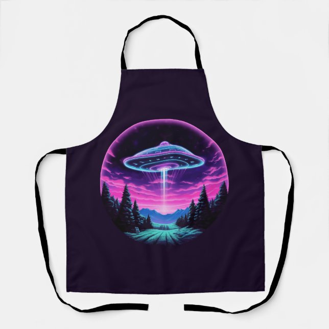 Alien Spaceship Retro Futuristic Apron (Front)
