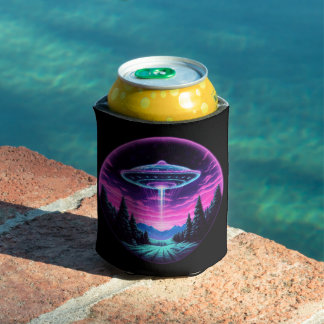Alien Spaceship Retro Futuristic Can Cooler