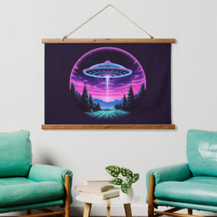 Alien Spaceship Retro Futuristic Hanging Tapestry