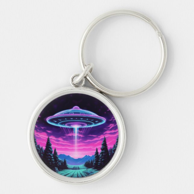 Alien Spaceship Retro Futuristic Key Ring (Front)