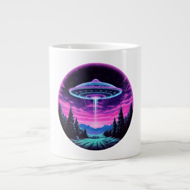 Alien Spaceship Retro Futuristic Large Coffee Mug (Front)