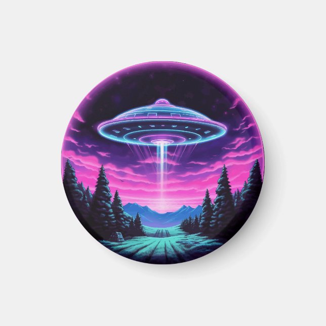 Alien Spaceship Retro Futuristic Magnet (Front)