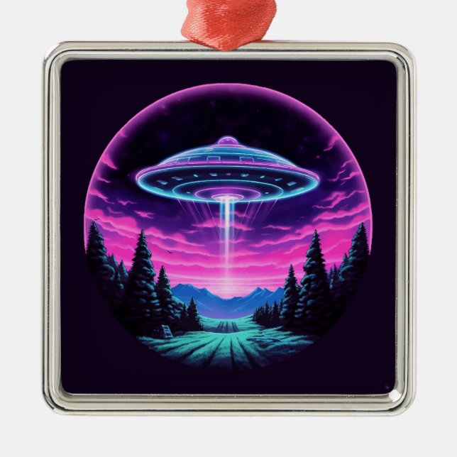 Alien Spaceship Retro Futuristic Metal Ornament (Front)