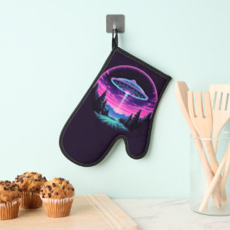 Alien Spaceship Retro Futuristic Oven Mitt