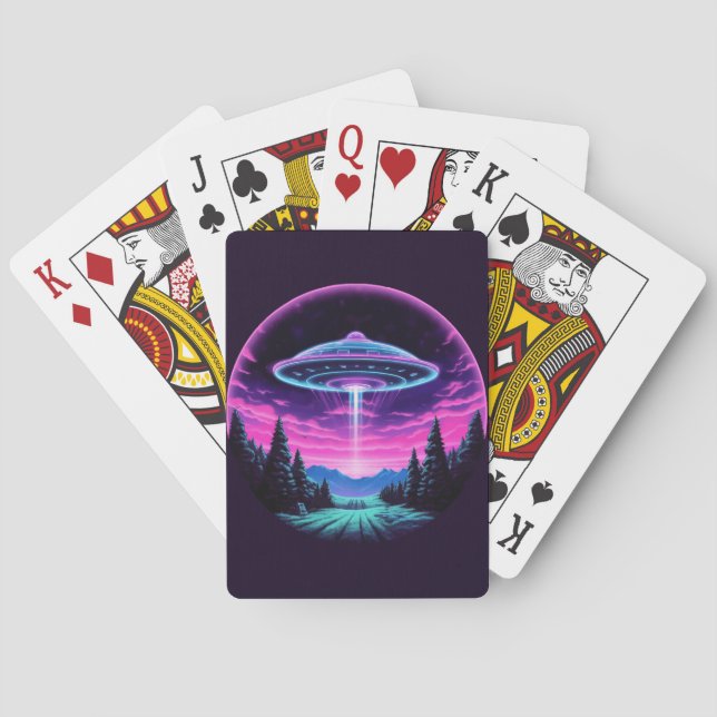 Alien Spaceship Retro Futuristic Playing Cards (Back)