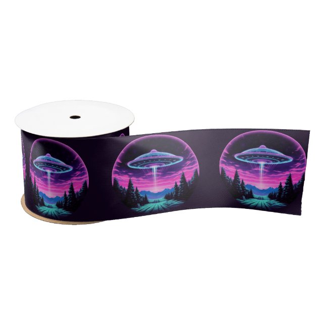 Alien Spaceship Retro Futuristic Satin Ribbon (Spool)