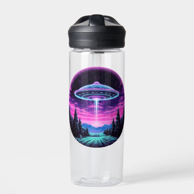 Alien Spaceship Retro Futuristic Water Bottle (Front)