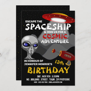 Alien Spaceship Theme, Escape Room, Birthday Party Invitation