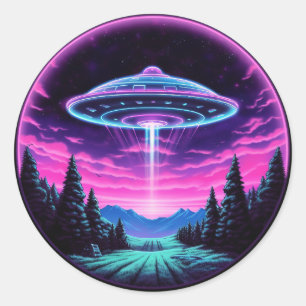 Alien Spaceship Vaporwave Classic Round Sticker