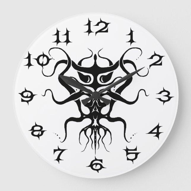 Alien Species Tribal Tattoo Design - black Large Clock (Front)