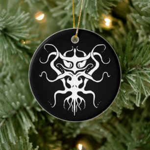 Alien Species Tribal Tattoo Design - white Ceramic Ornament