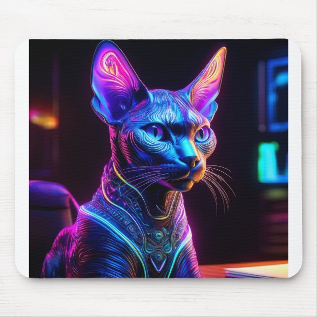 Alien Sphinx Cat Sits In his Captain's Chair Mouse Pad (Front)