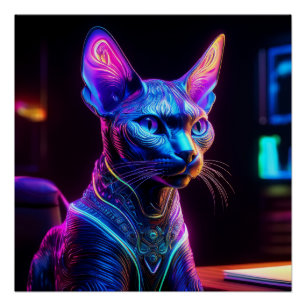 Alien Sphinx Cat Sits In his Captain's Chair Poster