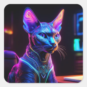 Alien Sphinx Cat Sits In his Captain's Chair Square Sticker