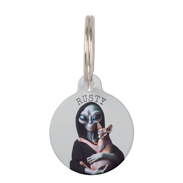 Alien Sphynx Cat Abduction  Pet Tag (Front)