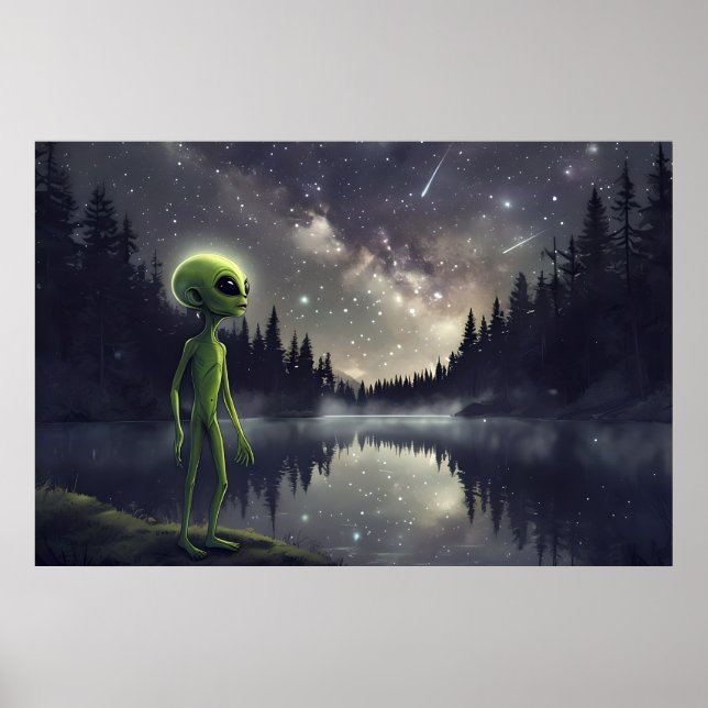 Alien Stargazer – Cosmic Lake Poster (Front)