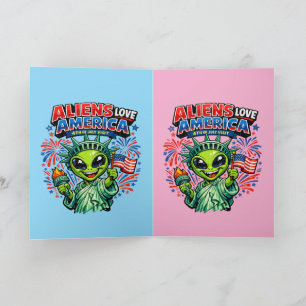 Alien Statue of Liberty 4th of July Card