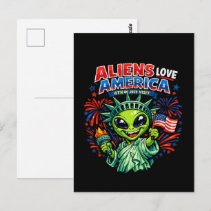 Alien Statue of Liberty 4th of July Postcard