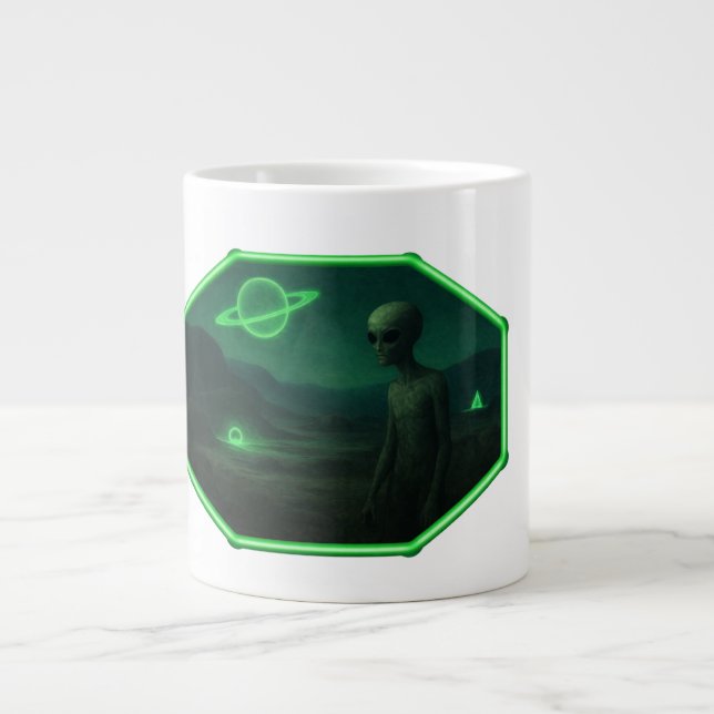 Alien Strolling Across A Dark Desolate Landscape Large Coffee Mug (Front)