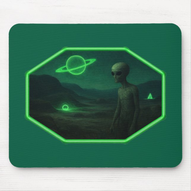 Alien Strolling Across A Dark Desolate Landscape Mouse Pad (Front)
