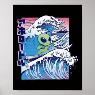 Alien Surf Cartoon Surfing Beach Sea Ocean Wave Me Poster