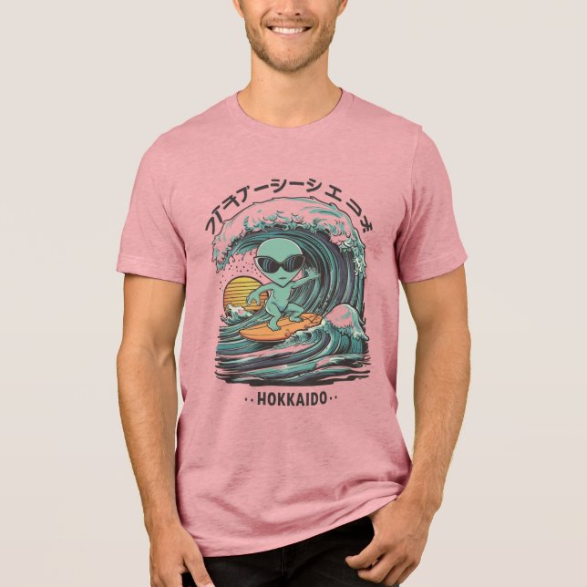 Alien Surfer T-Shirt – Hokkaido Japan Surfing UFO  Tri-Blend Shirt (Front)