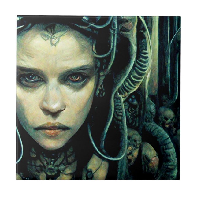 Alien Tech Girl Science Fiction Ceramic Tile (Front)