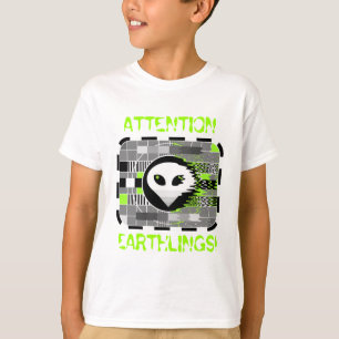 Alien TV 'ATTENTION EARTHLINGS!' kid's basic white T-Shirt