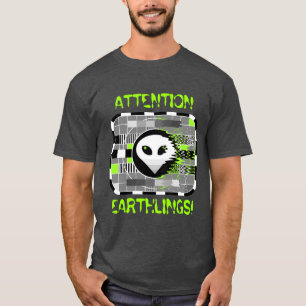 Alien TV 'ATTENTION EARTHLINGS!' men's basic grey T-Shirt