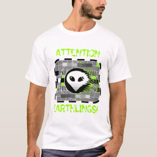 Alien TV 'ATTENTION EARTHLINGS!' men's basic white T-Shirt
