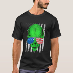 Alien UFO 4th of July American Flag USA America Pa T-Shirt
